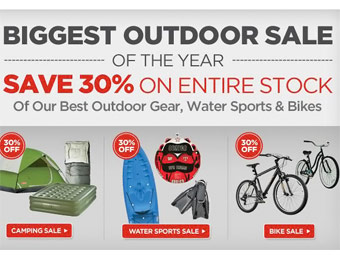 30% off Entire Stock of Outdoor Gear, Water Sports & Bikes