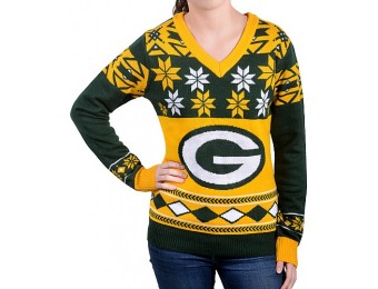 43% off Klew Women's Green Bay Packers Big Logo V-Neck Sweater