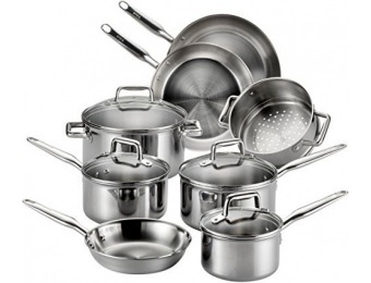 66% off 12-Piece T-fal E469SC Stainless Steel Cookware Set