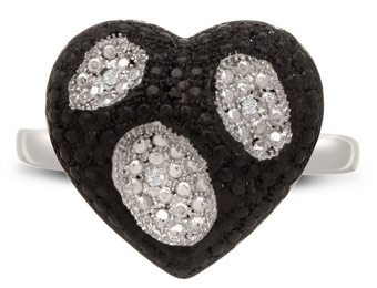 $138 off Black & White Diamond Heart Cocktail Ring, Sizes 5-8