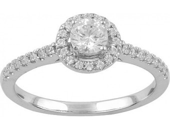 70% off 14k White Gold .5 CTTW Diamond Round Halo Solitaire Ring