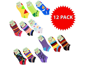 62% off 12 Pair of Assorted Anklet Socks (Neon, Stripes, or Shapes)