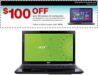 $100 off Any Windows 8 Computer Priced 499.99+ w/code: 24181