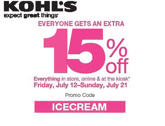 Save an Extra 15% off Everything at Kohl's w/code: ICECREAM