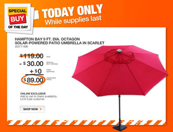 $30 off Hampton Bay 9' Octagon Solar-Powered Patio Umbrella