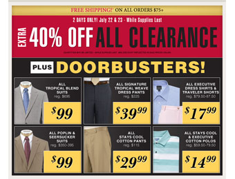 Extra 40% off All Clearance Items at Jos A Bank Plus Doorbusters