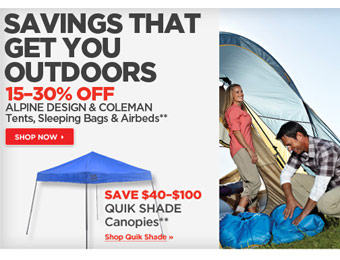 Up to 30% off Alpine Design & Coleman Camping Supplies