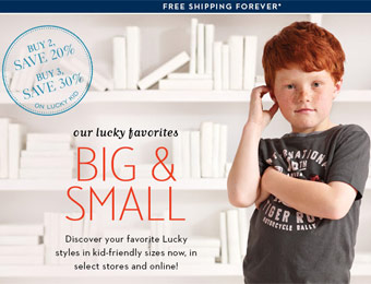 Buy 2 Save 20%, Buy 3 Save 30% at Lucky Brand Jeans Kids Clothes