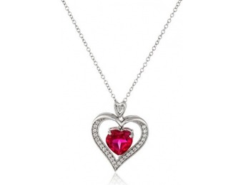 86% off Sterling Silver, Created Ruby and White Sapphire Heart Necklace