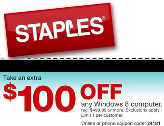 $100 off any Windows 8 Computer Priced 499+ w/code: 24181