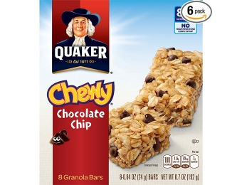 73% off Quaker Chewy Granola Bars, Chocolate Chip, 8 Bars (Pack of 6)