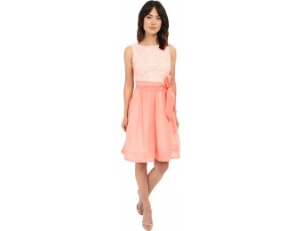 80% off Sangria Lace and Organza Fit Flare Dress w/ Self Tie Belt