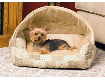 77% off K&H Lounge Sleeper Hooded Pet Bed in Tan Patchwork