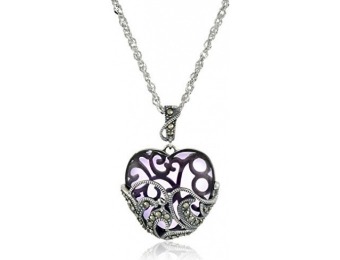 89% off Sterling Silver Marcasite and Purple Glass Heart Necklace