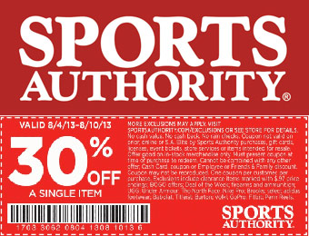 30% off Single Item Purchase, Sports Authority Coupon
