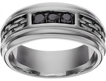 80% off 1/4 cttw Black Diamond Sterling Silver Textured Men's Ring