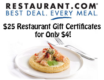 $25 Restaurant Gift Certificates for Only $4 w/code: SALE