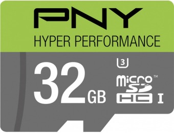 64% off PNY 32GB microSDHC Class 10 UHS-I/U3 Memory Card