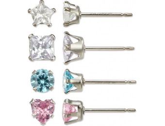 85% off 4 Piece Girls Sterling Silver CZ Multicolored Earring Set