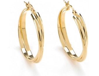 83% off Plated Brass Click Top Double Hoop Earrings, Gold