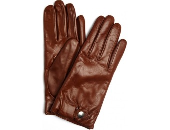 92% off Camel Leather Snap Button Accent Gloves