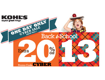Kohl's One Day Cyber Sale, Extra 20% off Everything w/code: CYBER