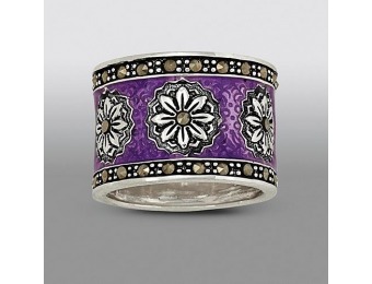 95% off Victoria Crowne Marcasite Floral and Purple Enamel Ring