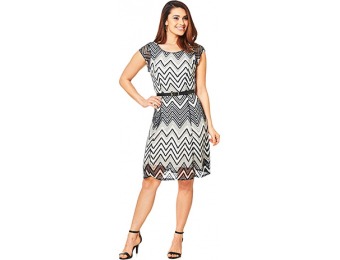 80% off Sharagano Cap Sleeve Belted Zigzag Lace Dress