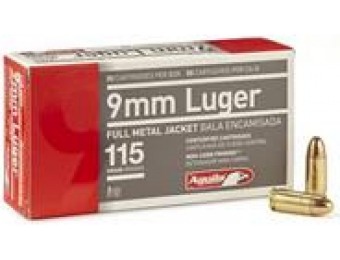 22% off 50 rounds of Aguila 9mm 115 Grain FMJ Ammo