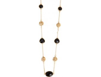 96% off Goldtone Pave Sphere And Black Crystal Stations Necklace