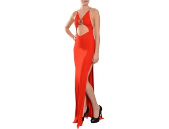 92% off Red Jersey Knit Fitted Daring Cut Out Fitted Evening Gown