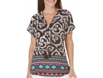 50% off Coral Bay Petite Folkloric Scroll Print Top