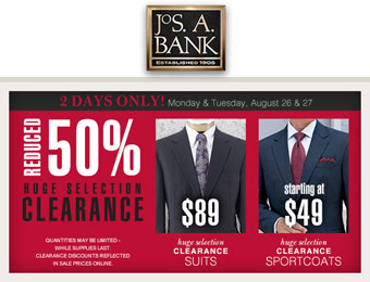 50% off Clearance Suits & Sportcoats at Jos A. Bank
