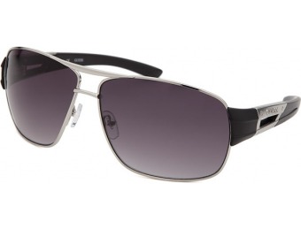 76% off Guess Men's Aviator Silver-Tone and Black Sunglasses