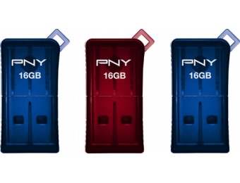 75% off PNY Micro Sleek Attaché 16GB USB 2.0 Flash Drives (3-Pack)