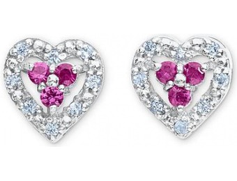 90% off Ruby & White Sapphire Sterling Silver Heart Stud Earrings