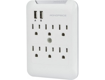 47% off 6 Outlet Power Surge Protector Wall Tap w/ 2 USB Ports