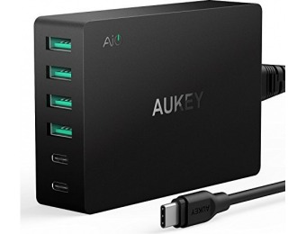 50% off AUKEY Amp USB Charger with 2 USB C & 4 USB Ports