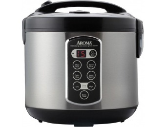 53% off AROMA 20-Cup Rice Cooker, Stainless With Black Handle