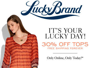 Extra 30% off Lucky Brand Men's & Women's Tops