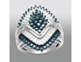 86% off Blue and White Diamond Silver Finish Cluster Ring