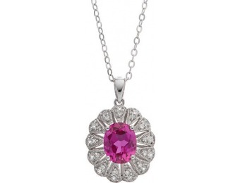 80% off Lab-Created Pink Sapphire & CZ Sterling Silver Halo Pendant