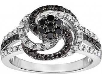 80% off Sterling Silver 1/2 Carat T.W. Black & White Diamond Swirl Ring