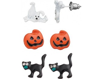 70% off Halloween Ghost, Pumpkin & Black Cat Stud Earring Set