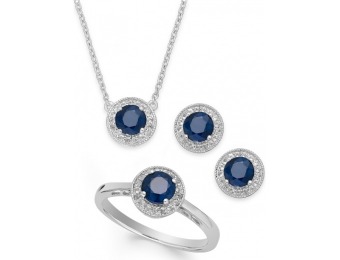 81% off Sapphire and White Topaz Jewelry Set in Sterling Silver
