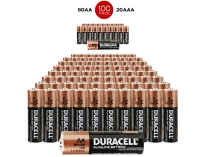 100-Pack 80 AA & 20 AAA Duracell Batteries