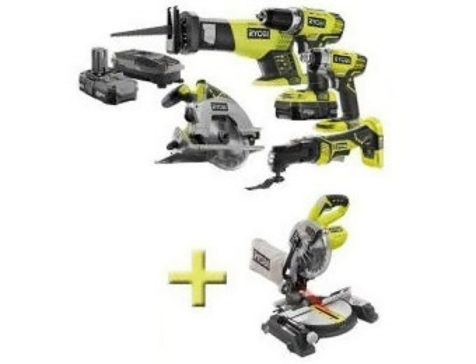 Deal: Free Miter Saw with Ryobi One+ 18V Combo Kit
