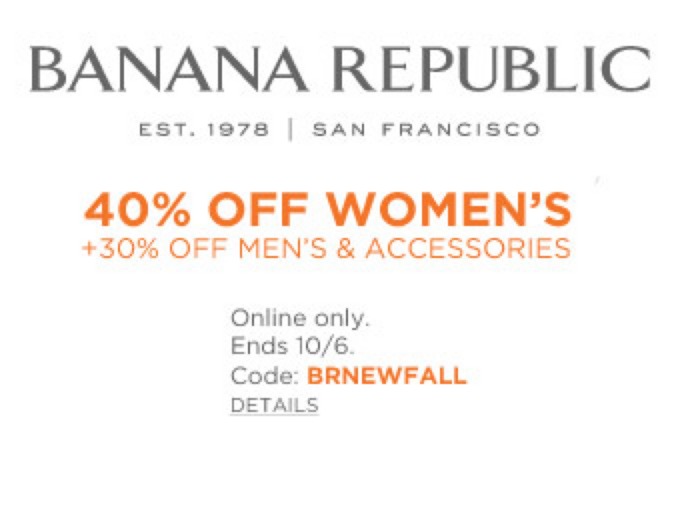 Womens Apparel + 30% off Mens Styles at BR
