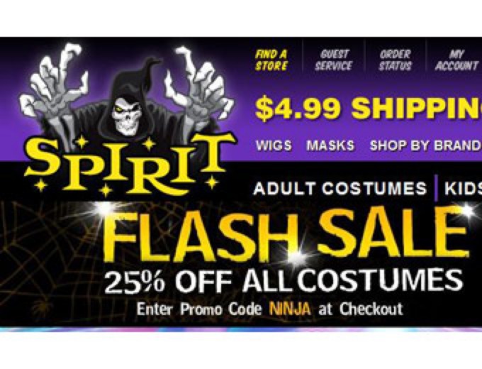 Spirit Halloween Flash Sale - 25% off All Costumes