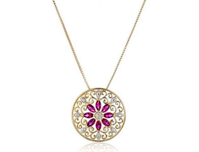 18k Plated Silver Mandala Ruby Necklace